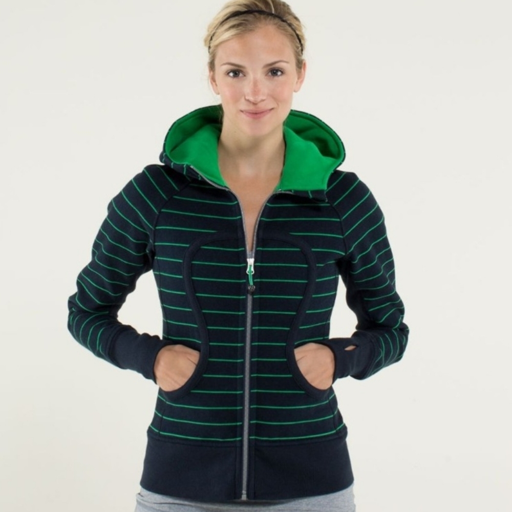 Women’s Navy & Green Striped Zip Hoodie Jacket